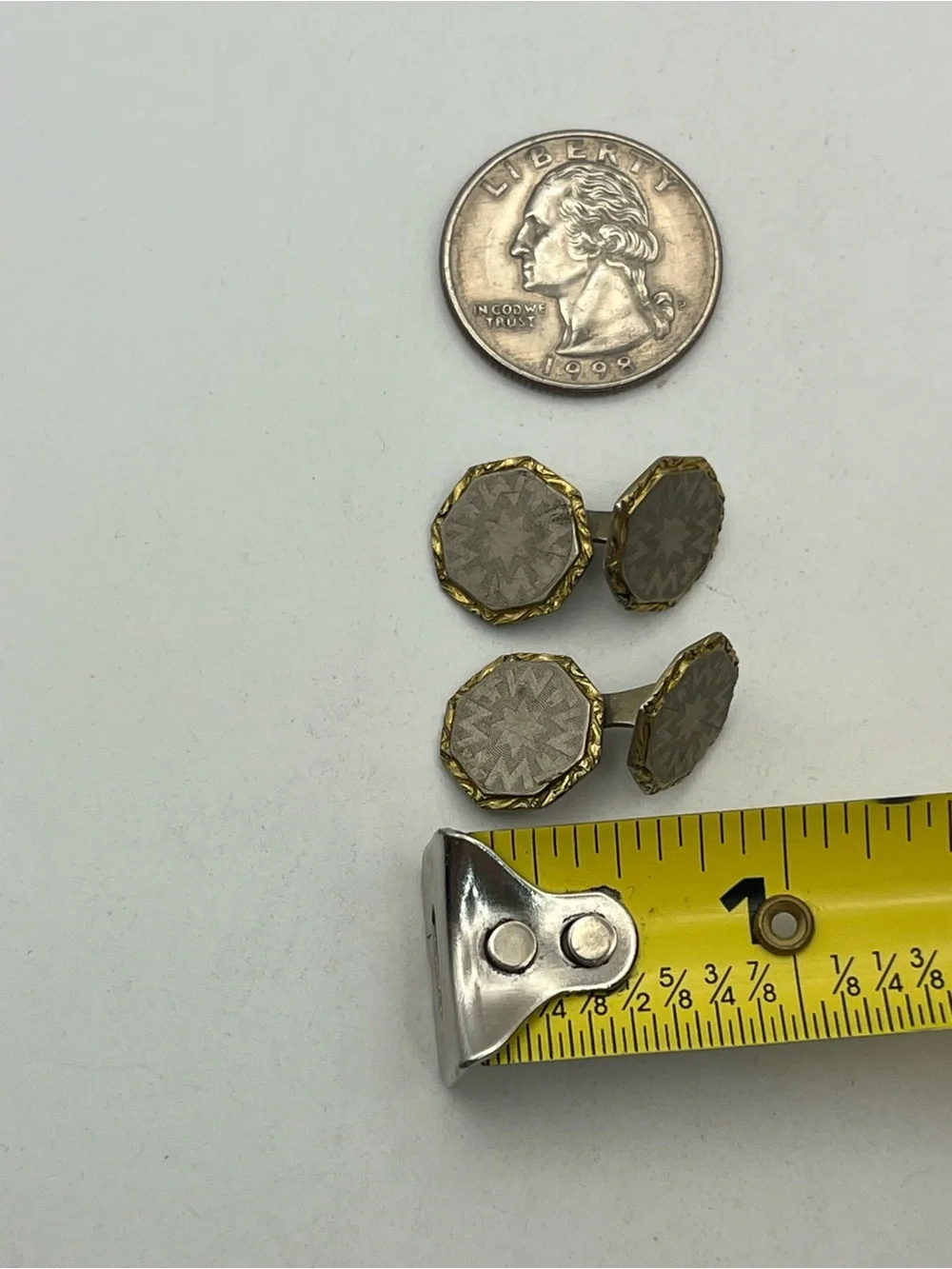 C.L.P. Co Art Deco two tone gold & silver tone engraved design cufflinks vintage